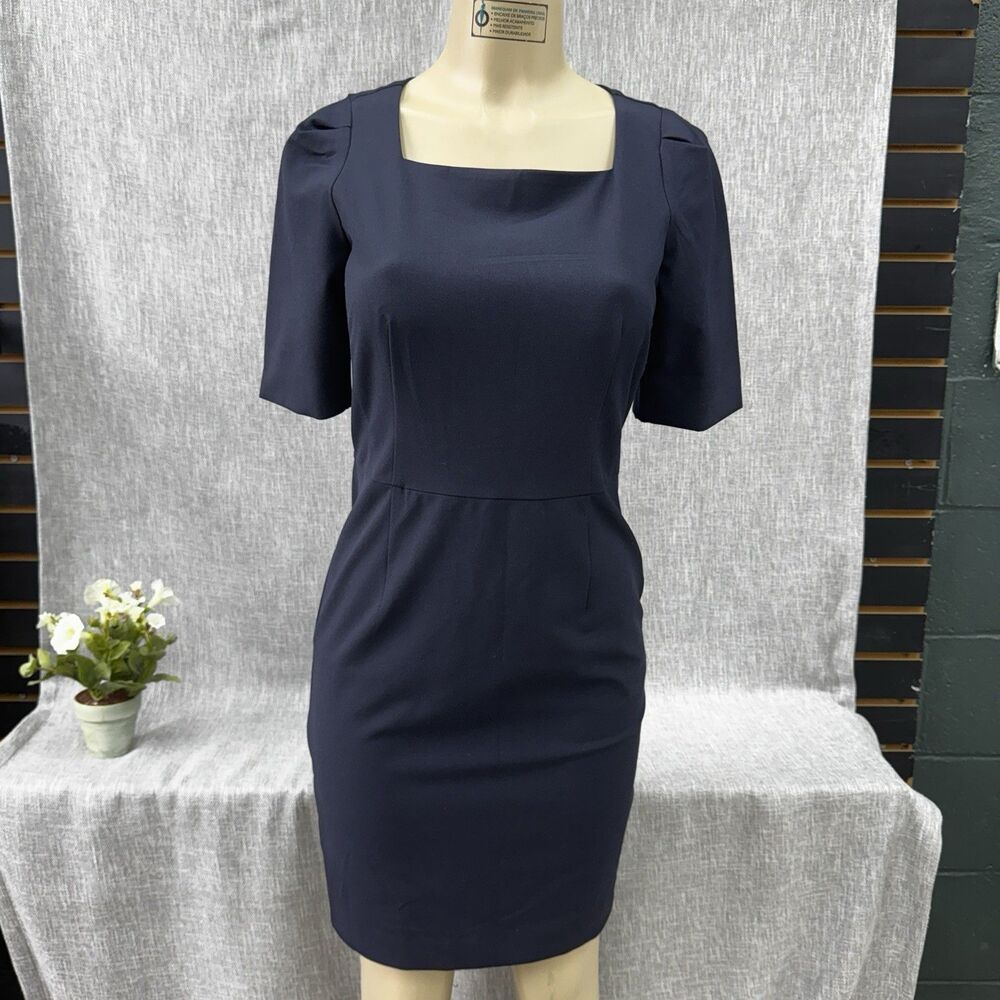 Ann Taylor Petite Navy Blue Sheath Dress & Blazer Suit Set Size 4P / 2P Workwear - Picture 2 of 16
